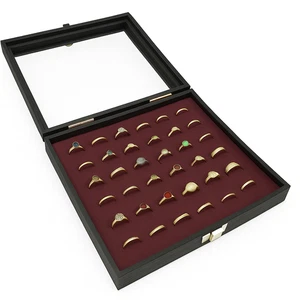 Schwarze Schmuck Vitrine Schnalle Riegel mit Glasplatte mit burgunder Ring Schaumstoff - Bild 1 von 1