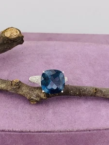 14Kt White Gold Approx 7.75ctw Lab Created London Blue Topaz & .50dtw Ring Sz 7 - Picture 1 of 9