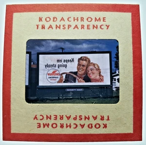 Kodachrome Red Border Slide | *1949* CHEVRON SUPREME COUPLE Billboard Sign Ad - Bild 1 von 3