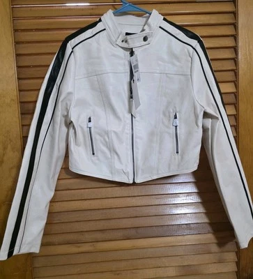 Love Tree Vegan Leather Ivory Zippered Crop Jacket Size Women’s Medium  - Image 1 of 4
