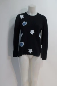 Damenpullover Lisa Todd schwarz mit blau-weißen Denim Sternen Patches S - Bild 1 von 6