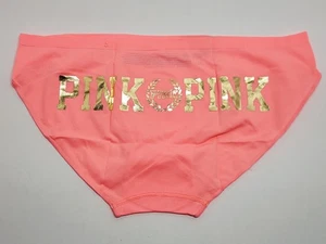 VICTORIA'S SECRET PINK LARGE PINK METALLIC LOGO SEAMLESS RARE BIKINI PANTIES - Picture 1 of 7