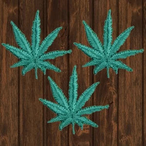 Mini Weed Leaf Embroidered Patch — 3-Pack — Iron On - Picture 1 of 1