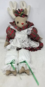 30" Christmas Reindeer Plush Stuffed Animal Wearing A Red Dress with White Frock - Bild 1 von 6