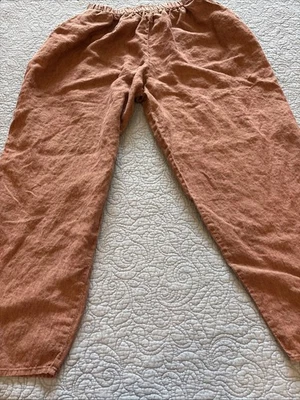 FLAX by Jeanne Engelhart Pants Large Linen Pull On Lagenlook Hippie Peasant - Image 1 of 4