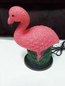 Perched Flamingo Shaped Pink Green 11" Desk Table Glow Lamp Night Light Vintage