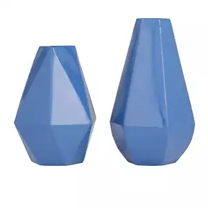 12", 10"H Geometric Blue Metal Vase, Set of 2 - Picture 1 of 8