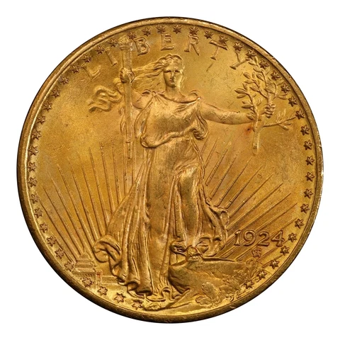 1924 $20 Saint Gaudens Gold Double Eagle PCGS MS66 Cover