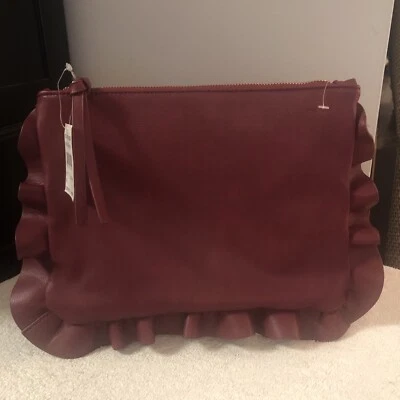 Bolso sin asas Sole Society granate imitación cuero con volantes con correa nuevo con etiquetas Foto 1 de 4