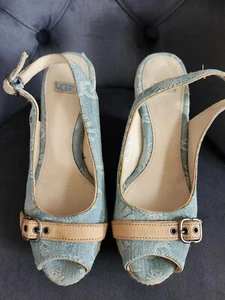 Neu UGG hell jeansblau Logo Wedges Sandalen Absatzschuhe, US 5 - Bild 1 von 4
