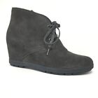 Prada Logo Wedge Ankle Boots Booties Shoes Women's Size 38.5 EU/8.5 US Gray