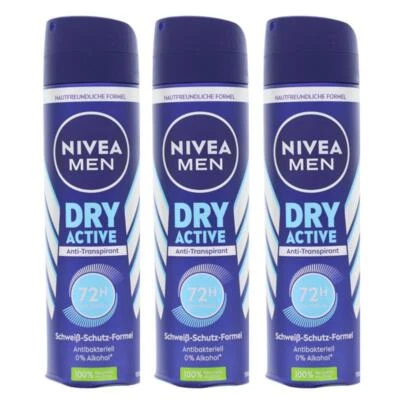 3x NIVEA MEN Dry Active Anti-Transpirant Deo Spray je 150ml antibakteriell