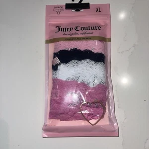 Juicy Couture 5 Pack Ladies Lace Rhinestone Thongs Panties Pink Black Xl NEW - Picture 1 of 3