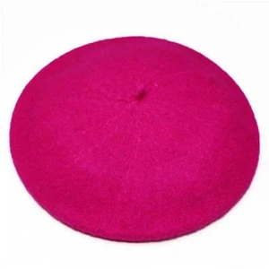 Premium Wool Artist Beret Hat Cap Casual Classic Beanie French Women Fuchsia - Picture 1 of 5