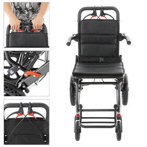 Black Portable Traveling Wheelchair Folding Transport Wheelchair w/ Storage Bag - Picture 1 of 11