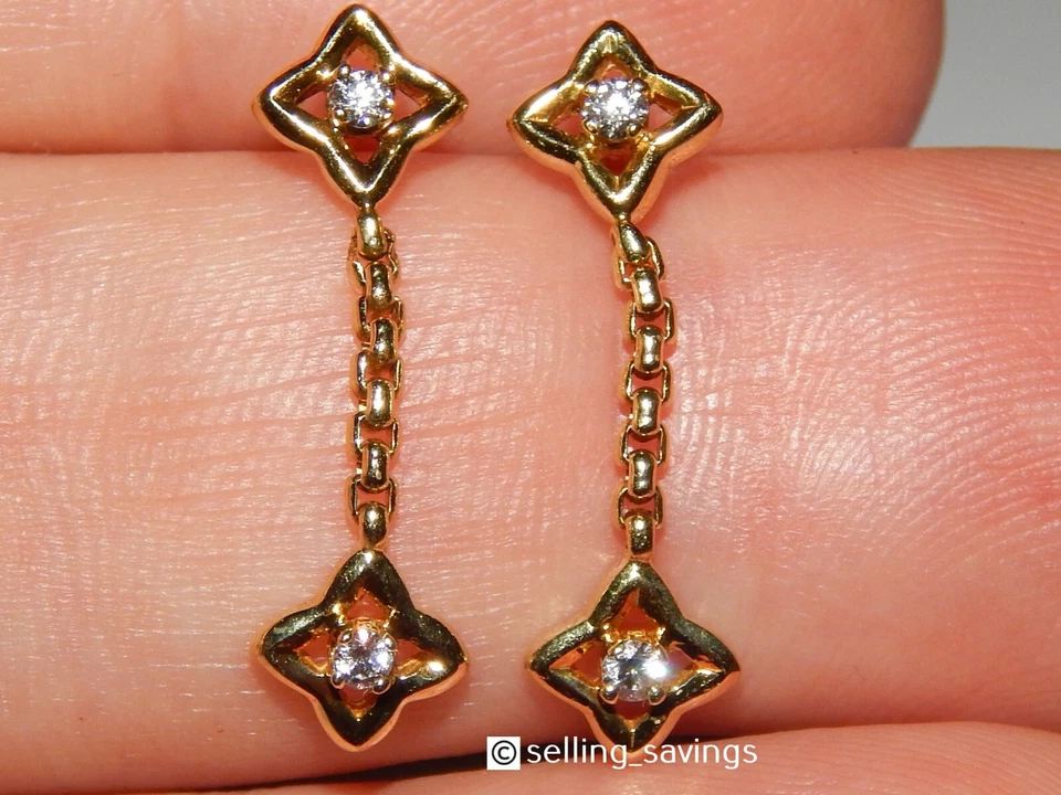 18K YELLOW GOLD DAVID YURMAN DIAMOND QUATREFOIL 9/10th INCH DROP DANGLE EARRINGS - Image 1 of 4
