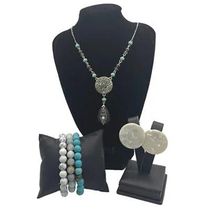 Böhmisches Western Schmuckset Halskette Armbänder & Ohrringe Silber Türkis - Bild 1 von 12
