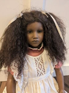 Vintage Annette Himstedt Barefoot Children Doll 26 Inches Fatou Spain Black - Picture 1 of 16