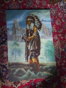 Dipinto olio originale d'epoca capo nativi americani firmato Ritter Southwest - Foto 1 di 11