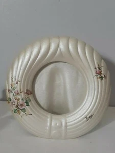 Vintage Berger Picture Frame Round White Ceramic Floral Fits 3.5" Photo - Picture 1 of 10