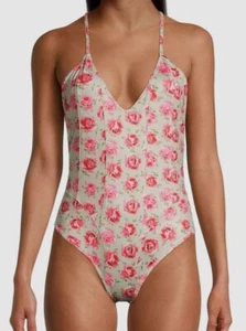 $225 LoveShackFancy Women's Beige Floral Shailee One-Piece Swimsuit Size Large - Picture 1 of 3