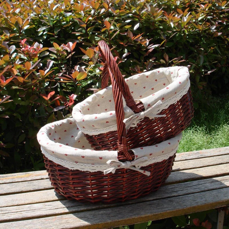 Wicker Basket Picnic Basket Gift Empty Oval Willow Woven Basket Easter Large Sto - Image 1 of 2