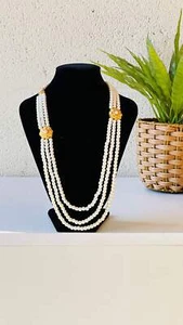 White Pearl Gold Plated Necklace Chandra Haar Cassia - Picture 1 of 1