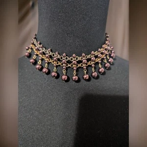 1920s Style Shepherds Hook Amethyst Color Waterfall Beaded Choker - Picture 1 of 3