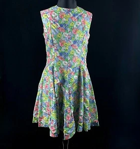 1960s Dress L Handmade Sleeveless Shift Quilted Satin Floral Poly Metal Zipper - Picture 1 of 11