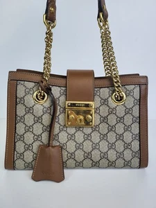 Gucci Schultertasche Padlock klein braun Leder/beige GG Canvas - Bild 1 von 14