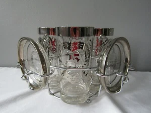 Vintage 25th Anniversary Silver Trimmed Highball Glasses w/Coasters and Caddy - Picture 1 of 9
