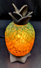 Vintage Amber Art Glass & Bronzed Brass Pineapple Accent Table Lamp/ Night Light