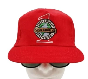 New Vintage Fluor Daniel's Red Corduroy Hat Cap Snapback Embroidered Logo 80s - Picture 1 of 11