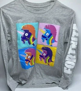 Boys Size 18/20 Fortnite Long Sleeve Graphic Tee Shirt Gray Llama T-Shirt - Picture 1 of 4