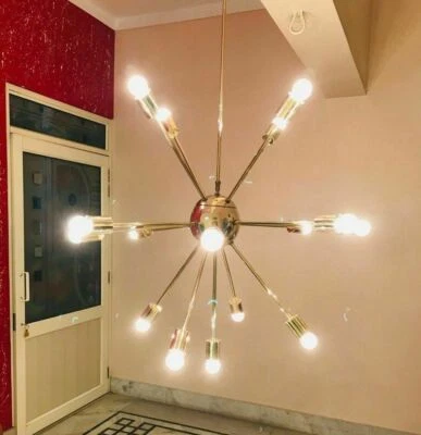 Mid Century 17 Light Sputnik Chandelier Starburst Brass Ceiling Lighting - Image 1 of 3