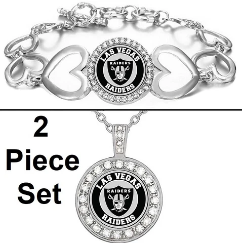 New Las Vegas Raiders Gift Set Womens Sterling Necklace And Bracelet D18D27 Cover