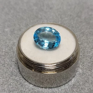 Natural Handcut 5.74ct Brazilian Swiss Blue Topaz Faceted Oval Gemstone; 12x9 mm - Picture 1 of 5