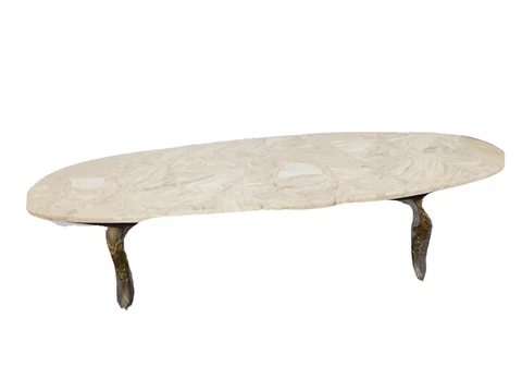MCM Eames Era 1971 Provincial Marble Top Coffee Table Metal Formed Paw Feet Legs Cover