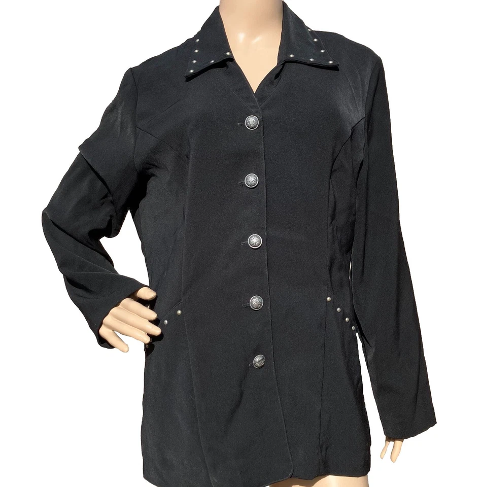 Nueva Chaqueta Grande Frontier Mujer Negra Blazer Occidental Vintage Manga Larga Tachuelas Foto 1 de 4
