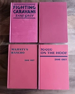 Lot of 4 ZANE GREY Vintage Western HC Books. Interior Decor Red.  - Foto 1 di 21