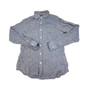 International Gallery BEAMS Shirt mens LARGE Blue linen japan Button Up Size L - Picture 1 of 8