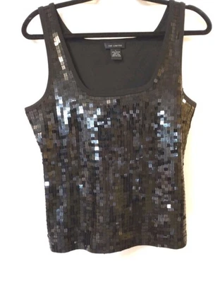 Винтажный ограниченный женщин черный квадратный блестками спереди хлопок Майка размер L - Изображение 1 из 4