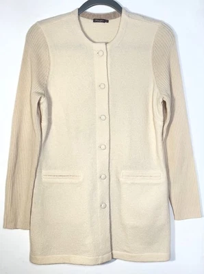 Suéter J. McLaughlin Azul Tweed Cárdigan Lana Mohair Flecos Hilo Italiano Grande Foto 1 de 4