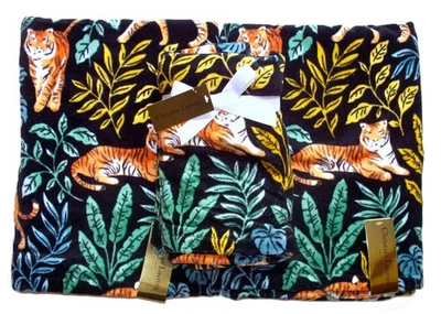 Juego de 4 toallas Christian Lacroix 2 baños 2 manos diseño tigre en negro 100 % algodón Foto 1 de 4