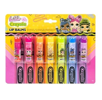 LOL Surprise Lip Balm Set 7 x Fruity Scent Flavoured Girls Kids Crayola Makeup