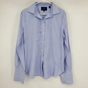 Faconnable Blue and White Stiped Collared Button Up Career Business Shirt Top 14 - Picture 1 of 10