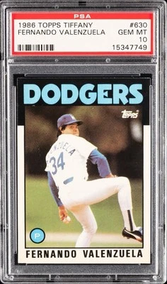 1986 Topps Tiffany #630 Fernando Valenzuela PSA 10 Gem Mint, Los Angeles Dodgers - Image 1 of 2