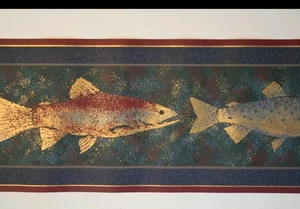 YORK Wallpaper Border Trout Fish Fisherman Burgundy, AR 9325-B R-06 034878009971 - Picture 1 of 9