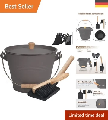 Hochwertiger grauer Ascheeimer mit Deckel - Ideales Zubehör für Feuerstellen - Bild 1 von 4