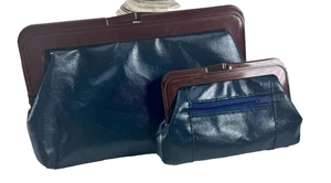 Vintage Blue Clutch Bag with Matching Purse Made in Italy Retro Evening Set - Picture 1 of 24